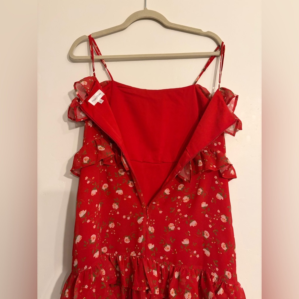 Privacy Please Dakota Mini Dress in Red Floral Ruffle Tiered in Medium - Picture 5 of 5